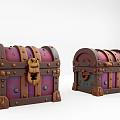 Two Vintage Wooden Treasure Chests With Purple Brown Finish And Decorative Metal Latches Rivets