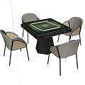 Modern Entertainment Mahjong Table with Green Playing Top and Four Woven Chairs Black Base Design