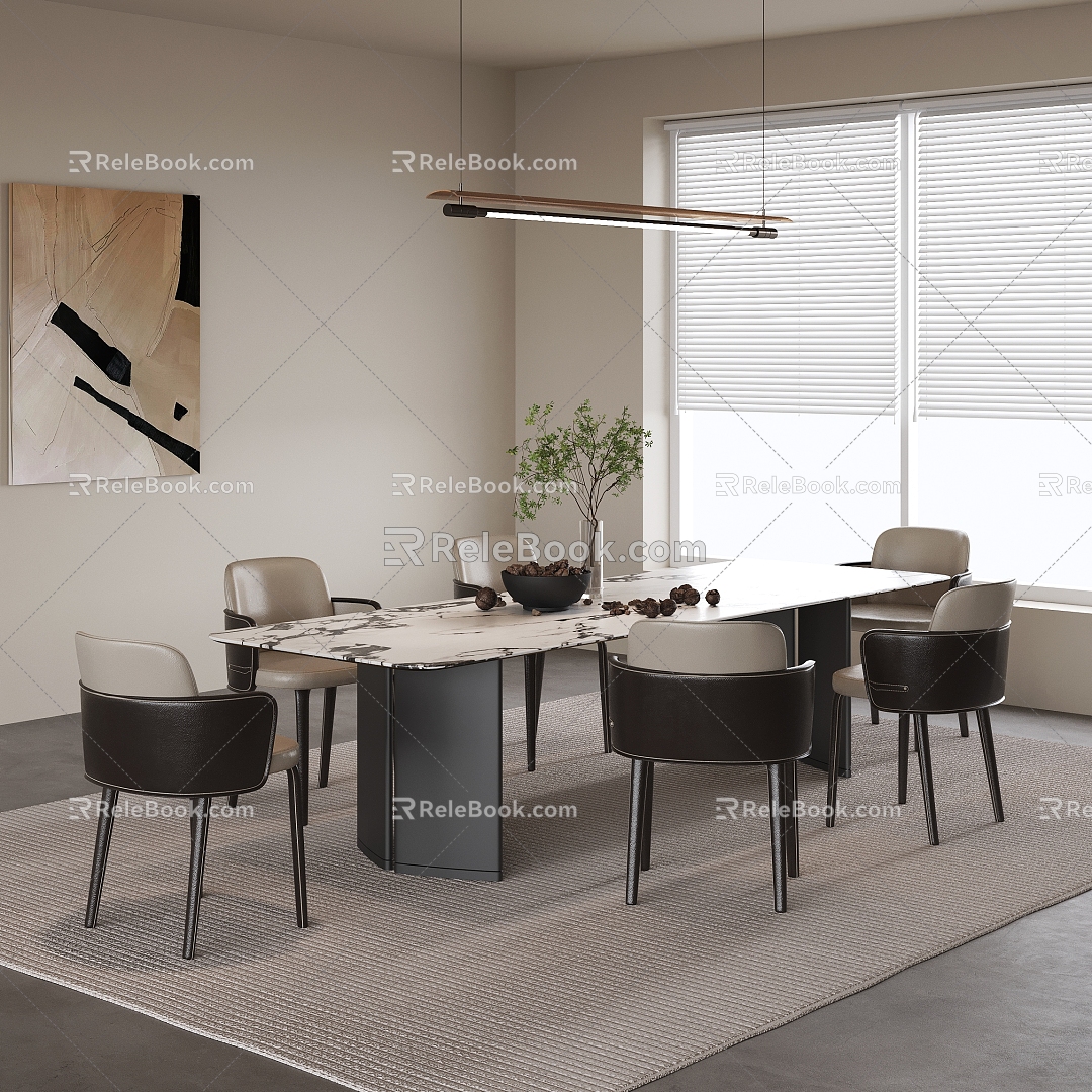 Modern dining table and chair combination long table chandelier for more than six people dining table 3d model