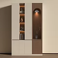 Modern Entryway Side Cabinet White And Brown With Storage Shelves Decorative Items Built In Lighting
