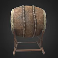 Large Traditional Drum With Round Leather Surface And Wooden Stand Base 3d model