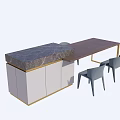 Elegant Dining Table Set With Marble Countertop Wooden Tabletop Grey Chairs And Golden Frame