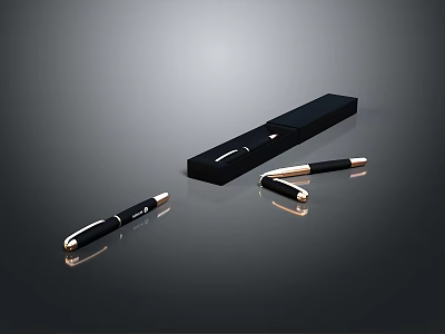 Black And Gold Pen Set With Sleek Black Box For Daily Writing Use 3d model