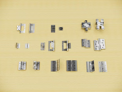 Assorted Metal Hinges And Hardware Parts For Furniture And Cabinet Use 3d model