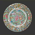 Traditional Hand Carved Decorative Plate Featuring Intricate Colorful Floral Designs