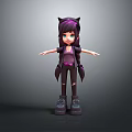 Game Movie Character 3D Cartoon Girl With Purple Hair Cat Ears And Pigtails