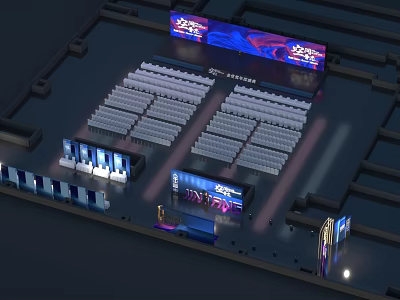 Modern Conference Hall Interior With Stage Seats And Large Digital Screens 3d model