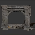 Ancient Stone Archway Structure With Iron Gate Pillars Cobwebs And Debris 3d model