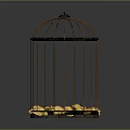 Decorative Metal Birdcage Equipment With Yellow Flowers On Dark Background