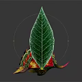 Cartoon Scene Featuring a Fantasy Creature with Green Leaf Wings and Red Yellow Patterns