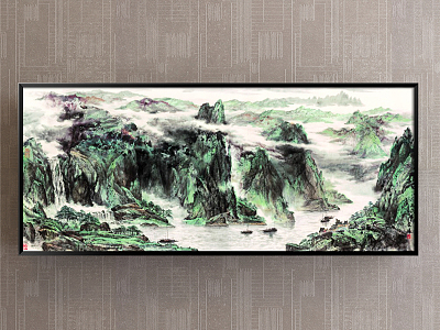 New Chinese Landscape Painting Green Living Room Landscape model