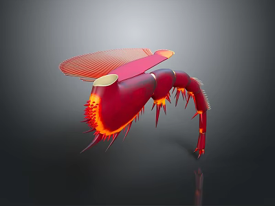 Artistic 3D Rendered Shrimp with Red Body Orange Edges and Long Antennae 3d model