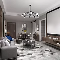 Minimalist Bay Window Cabinet Barn Door Sofa Coffee Table Dining Table 3d model