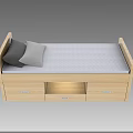 Light Wooden Single Bed With Underbed Storage Drawers Mattress And Gray Pillows
