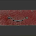 Red Metal Toolbox With Worn Surface Lock And Metal Handle