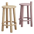 Light And Pink Wooden Bar Stools With Round Seat And Circular Rungs