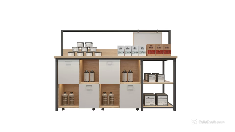 Modern Retail Display Shelving Unit With Countertop Multiple Compartments And Storage Cabinets 3d model