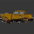 Vintage Yellow Rusty Car With Exposed Engine And Modified Wheels Design 3d model
