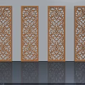 Wooden Swing Doors With Intricate Carved Patterns For Decorative Interior Design 3d model