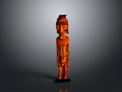 Traditional Wooden Carving Of Human Figure With Detailed Facial Features And Body Structure 3d model