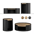 Modern Decorative Ornament Set With Round Wooden Balls And Black Cylindrical Stands