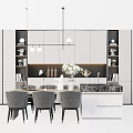 Modern Dining Table Set With Matching Chairs Pendant Lights Cabinet And Decorative Elements 3d model