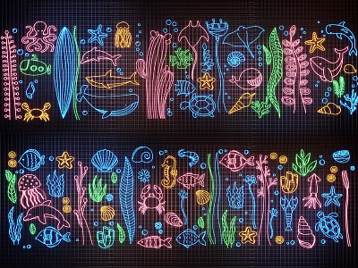 Vibrant Marine Life And Plant Pattern Decorative Lights With Neon Effect For Home 3d model