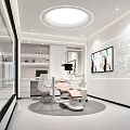 Modern Dental Clinic Interior With Clean Treatment Chair White Walls And Round Ceiling Light