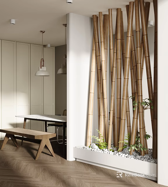 Bamboo Partition As Decor In Modern Interior Space 3d model 