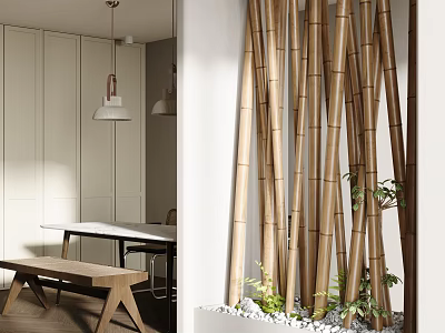 Bamboo Partition As Decor In Modern Interior Space 3d model
