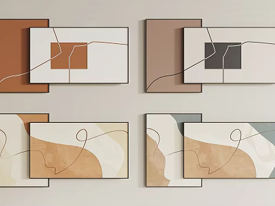 Minimalist Abstract Paintings With Geometric Lines And Earth Tones For Wall Decor 3d model