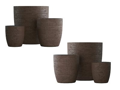 Textured Brown Ceramic Vessels In Various Sizes For Modern Home Decor 3d model