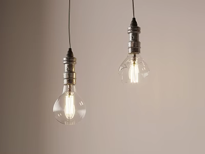Vintage Glass Pendant Lights With Metal Bases Hanging In Minimalist Room 3d model