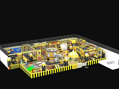 Indoor Playground Featuring Slides Climbing Structures Ball Pits And Yellow Black Striped Fences 3d model