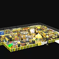 Indoor Playground Featuring Slides Climbing Structures Ball Pits And Yellow Black Striped Fences
