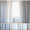 Gray and White Curtains with Various Textures by Window and Displayed Fabric Samples 3d model