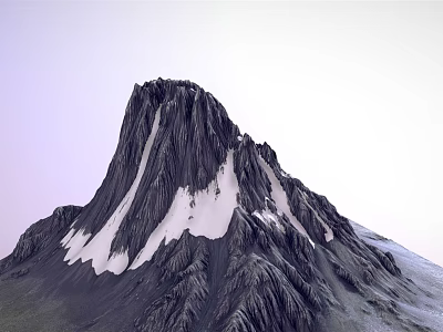 Garden Landscape Featuring Snow Capped Mountain With Black Rocky Texture And Light Purple White Sky 3d model