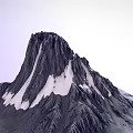 Garden Landscape Featuring Snow Capped Mountain With Black Rocky Texture And Light Purple White Sky