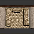 Traditional Armchair With Dark Wooden Frame Ornate Fabric And Golden Carved Accents On Armrests