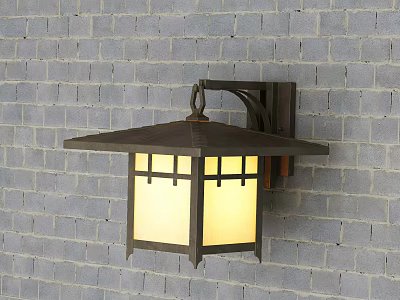 Traditional Dark Metal Wall Light With Square Lattice Shade On Brick Wall 3d model