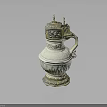 Elegant White Ceramic Decorative Jug With Gold Accents Handle And Carved Lid