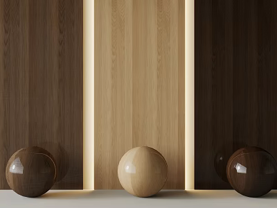Wooden Spheres Display With Varied Colored Wooden Panels And Warm Lighting 3d model