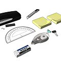 Essential Office Stationery Collection With Stapler Utility Knife Protractor Sticky Notes And Scissors