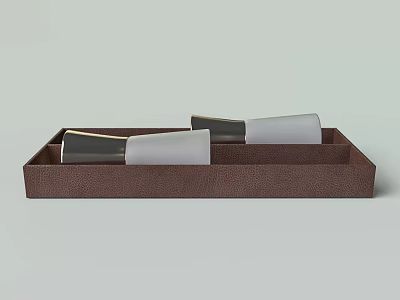 Modern Spice Bottles Placed In Brown Tray With Black And White Design 3d model