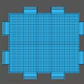 Blue Stage Structure With Fenced Railings Staircases And Grid Floor Design