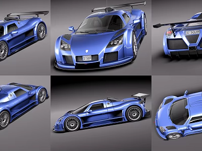Blue Aerodynamic Sports Car With Sleek Design And Multiple Angle Views 3d model