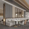 Contemporary Upscale Restaurant Interior With Cozy Booth Seating And Warm Soft Pendant Lights