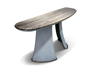 Modern Entryway Console Table With Oval Wooden Top And Gray Double Pillar Base 3d model