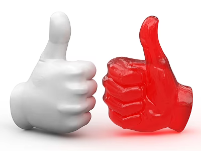 Two Thumbs Up In White And Red Colors Isolated On White Background 3d model