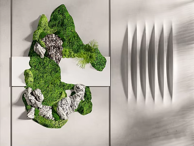 Modern Feature Wall Design With Green Moss Stones And Natural Plant Textures 3d model